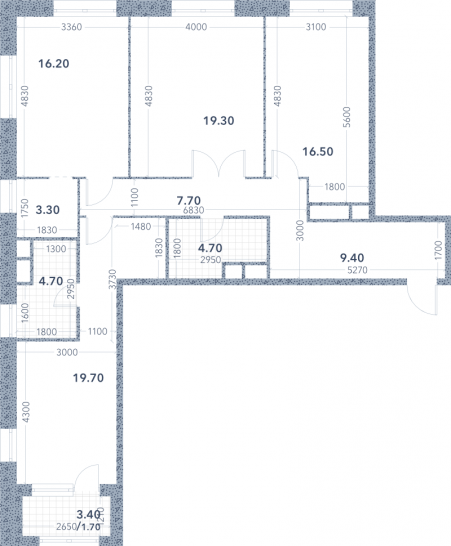 Трёхкомнатная квартира 103.2 м²